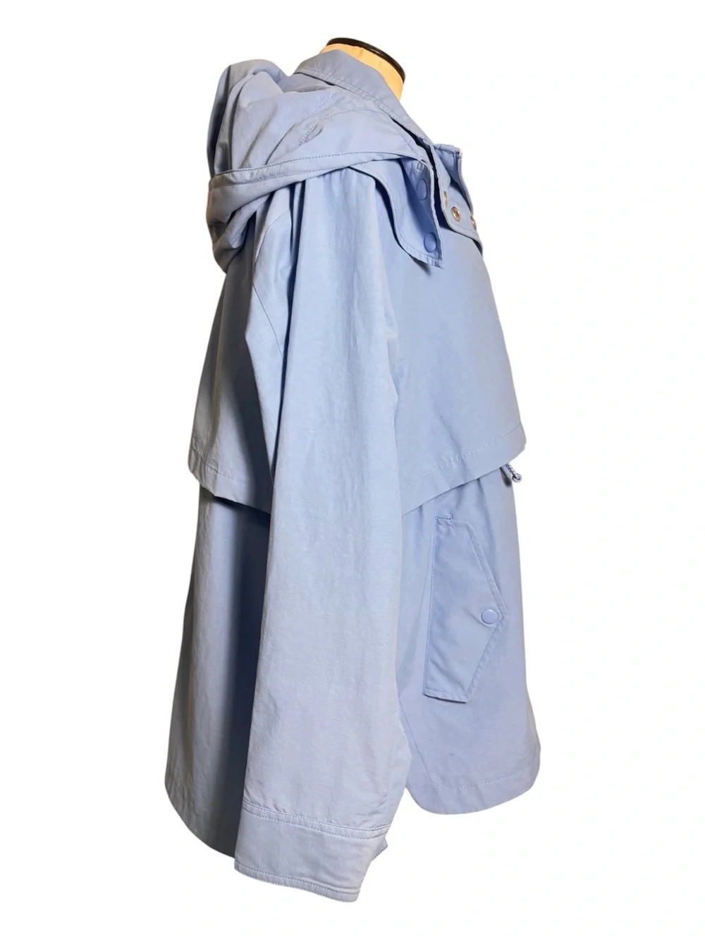 J.Crew Re-Imagined Women’s Blue Hooded Rain Coat Snap/Zip Mid-Length M